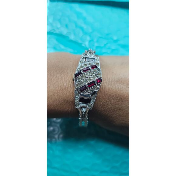 Vintage Retro Lucerne Rhinestone Wind-Up Watch Bracelet - 1950s - Picture 5 of 5